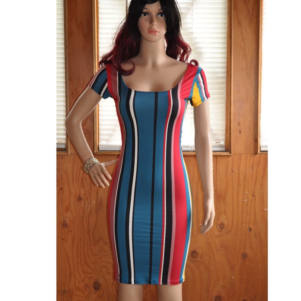Women's Dress Casual striped multicolor pencil Soft Lightweight Bodycon